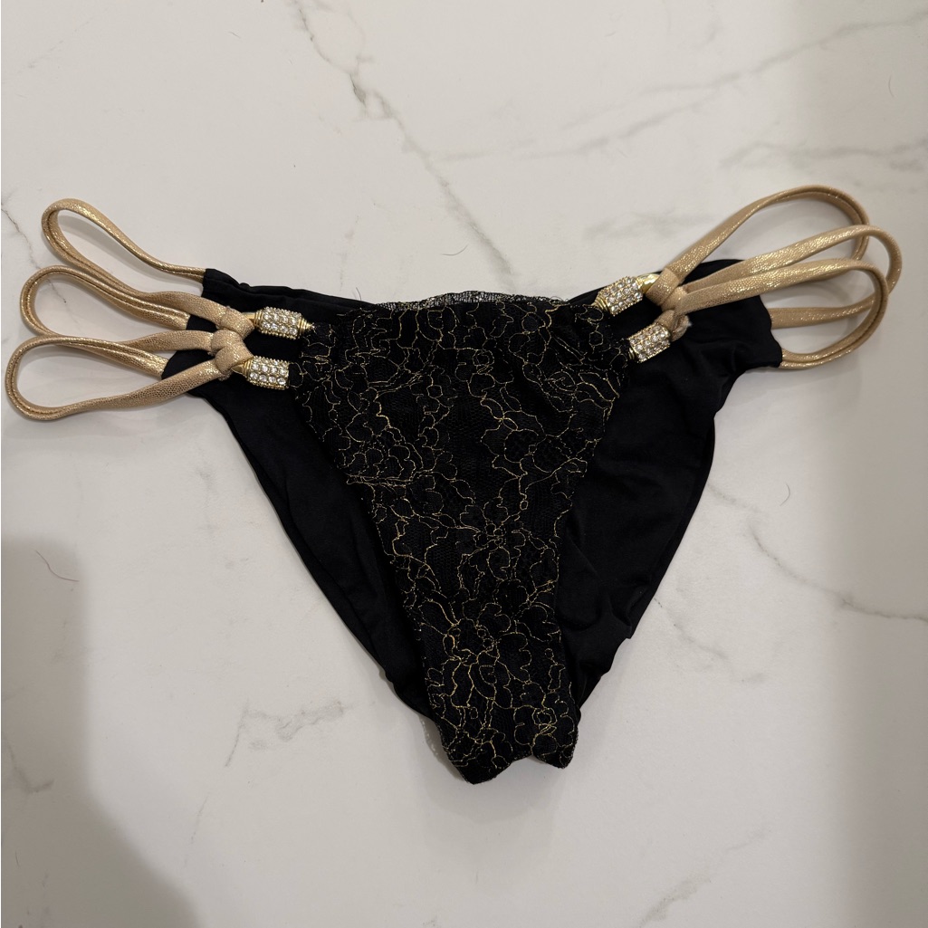 Beach Bunny Black & Gold Lace Bikini Bottom